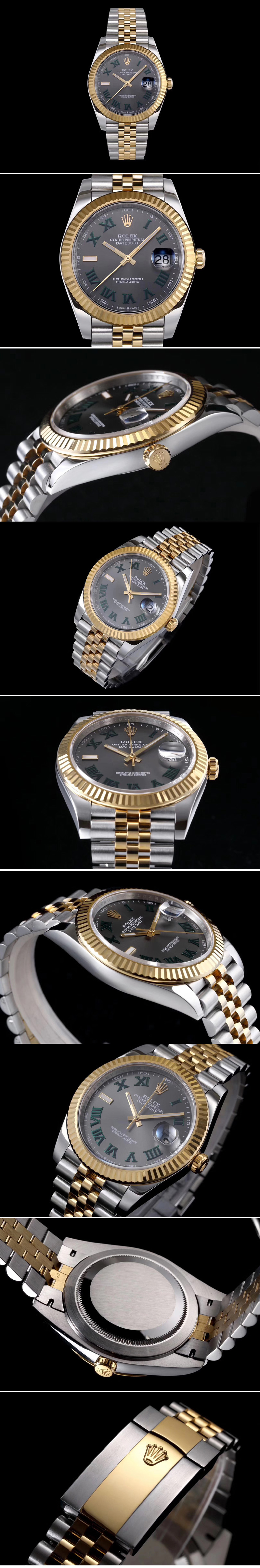 Replica Rolex DateJust 41 SS/YG 126334 DJF Best Edition 904L Steel Gray Dial Roman Markers on SS/YG Jubilee Bracelet A2824