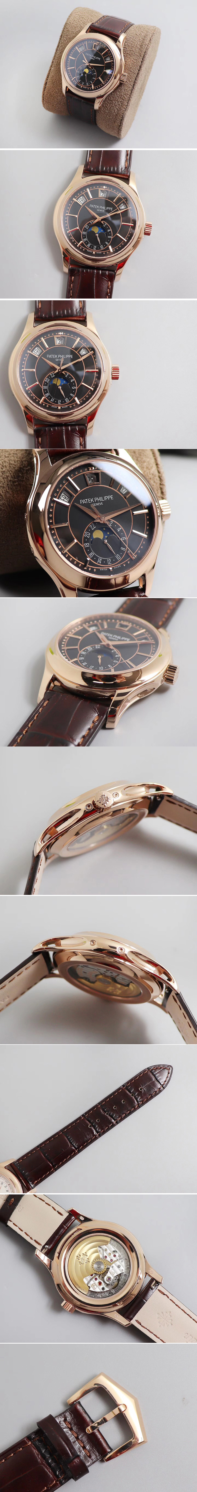 Replica Patek Philippe Annual Calendar 5205G Rose Gold GRF Best Edition Brown Dial on Brown Leather Strap A324