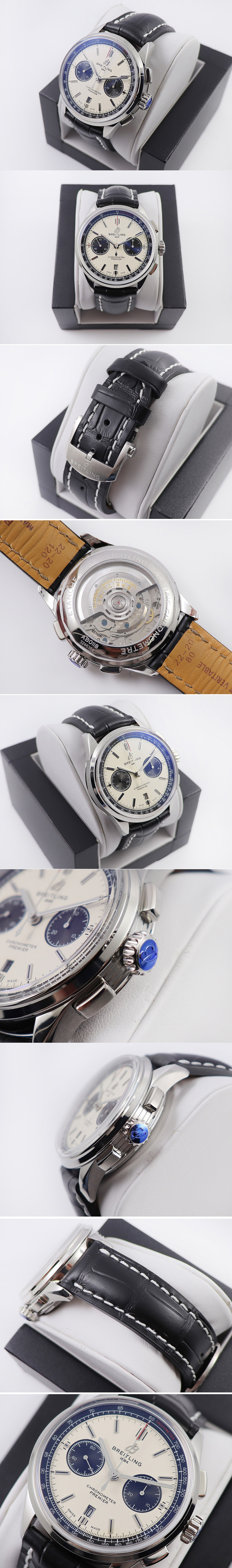 Replica Breitling Premier B01 Chronograph 42 Steel Watch GF Best Edtion in White Dial and Black Leather With A7750