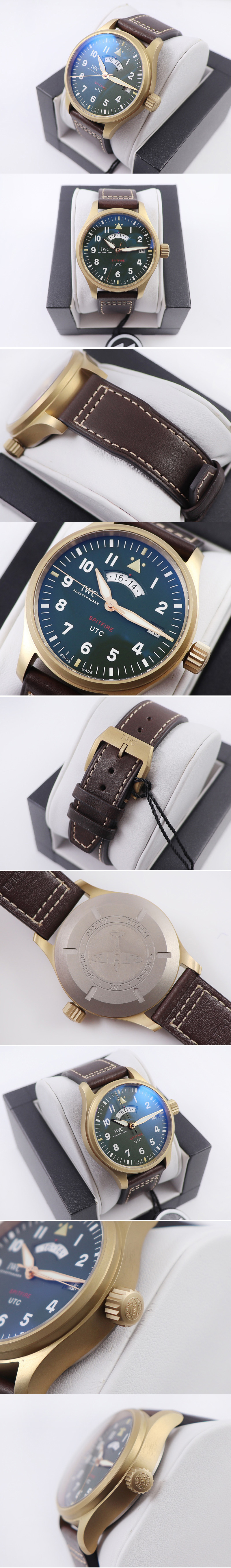 Replica IWC IW327101 Pilot Watch UTC Spitfire Edition MJ271 ZF Best Edtion Bronze Green Dial in Brown Leather