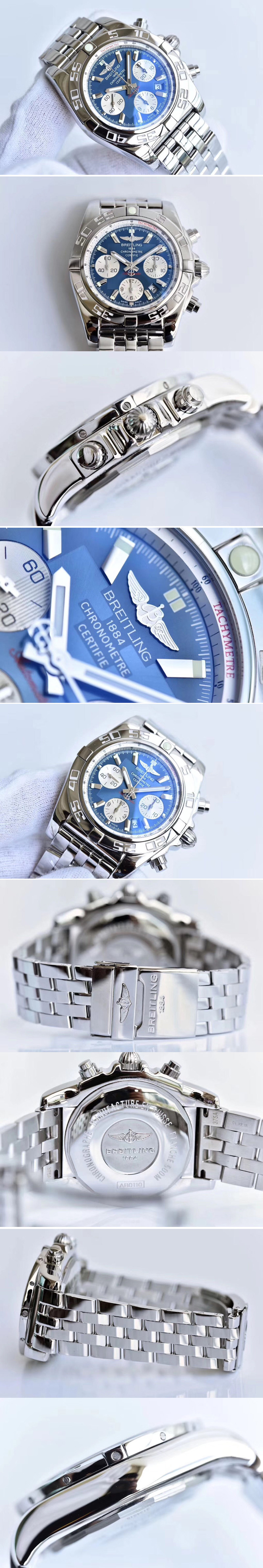 Replica Breitling Chronomat B01 44 SS GF 1:1 Best Edition Blue Dial on SS Bracelet A7750
