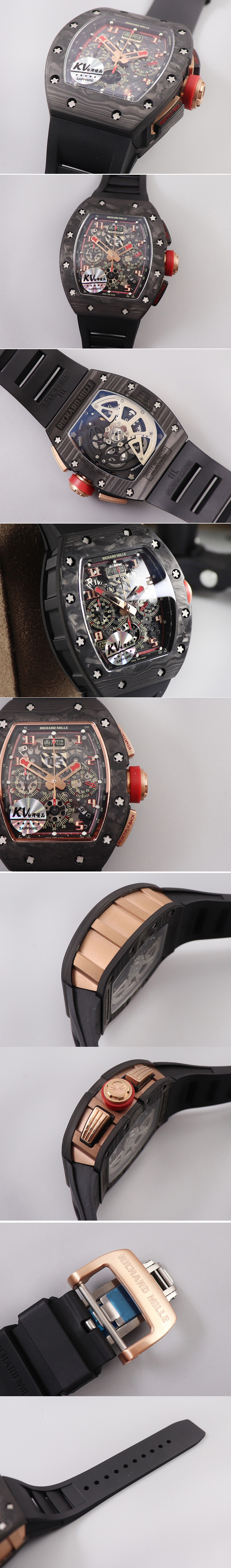 Replica Richard Mille RM011 NTPT Chrono Lotus KVF 1:1 Best Edition Crystal Dial on Black Rubber Strap A7750