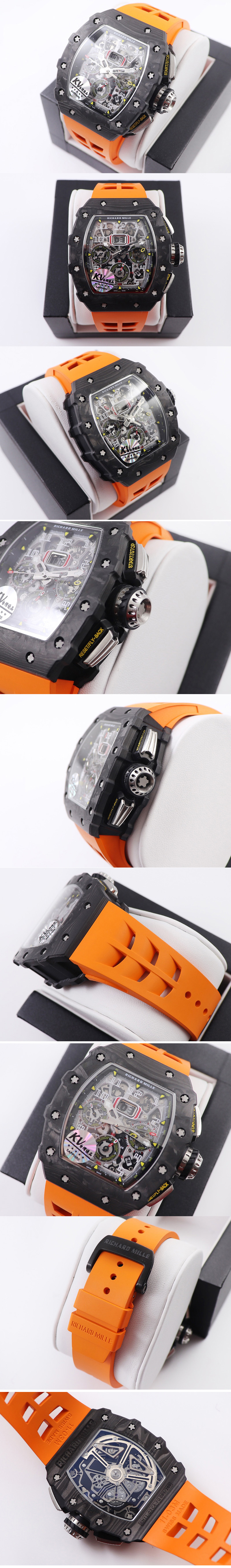Replica Richard Mille RM011 NTPT Chrono KVF 1:1 Best Edition Crystal Dial on Orange Rubber Strap A7750
