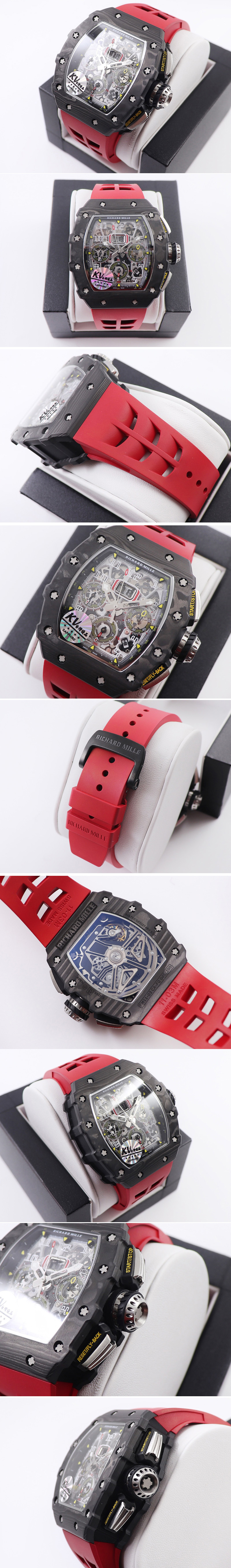 Replica Richard Mille RM011 NTPT Chrono KVF 1:1 Best Edition Crystal Dial on Red Rubber Strap A7750 V2