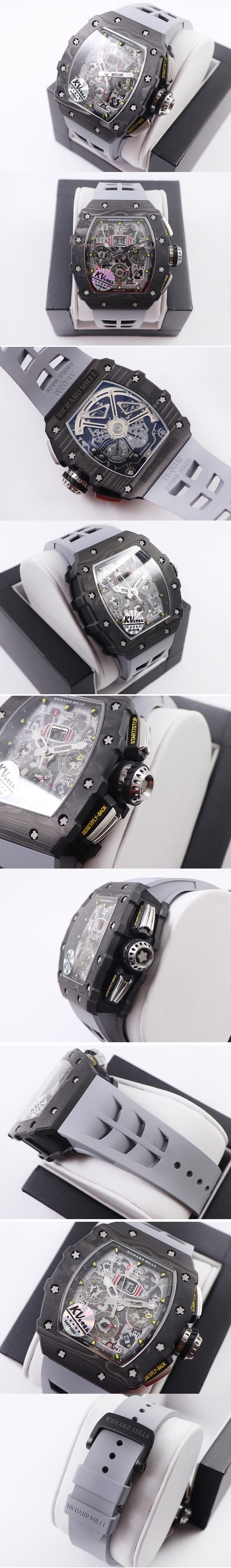 Replica Richard Mille RM011 NTPT Chrono KVF 1:1 Best Edition Crystal Dial on Gray Rubber Strap A7750 V2