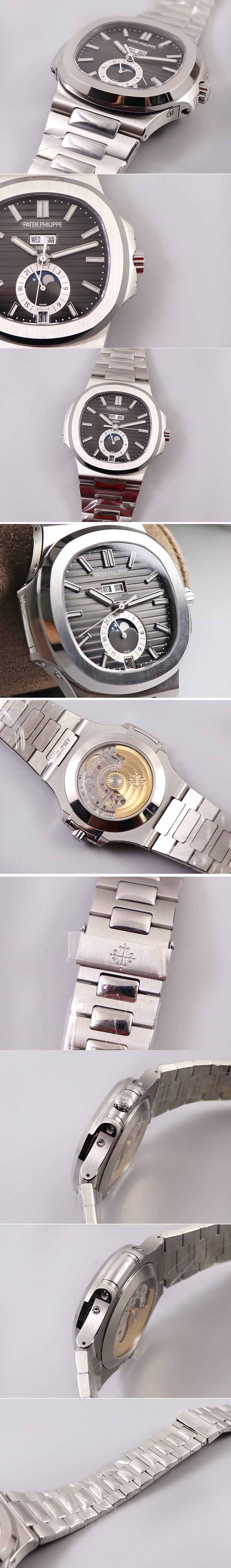 Replica Patek Philippe Nautilus 5726 Complicated SS GRF 1:1 Best Edition Black Textured Dial on SS Bracelet A324