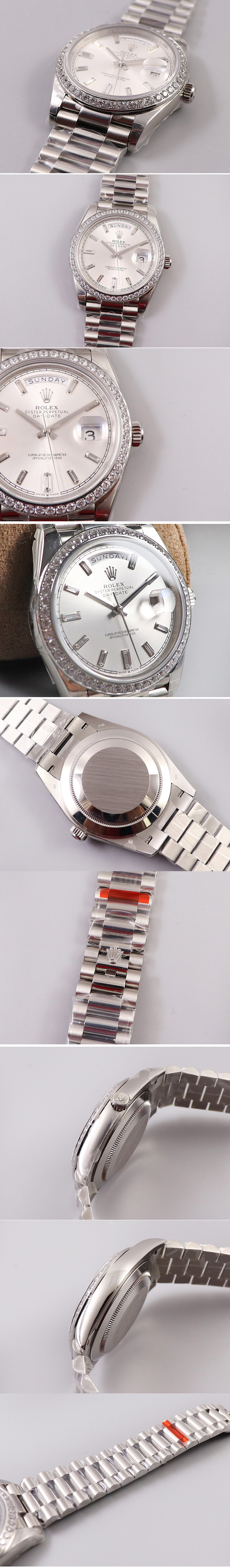 Replica Rolex Day-Date 40mm 228239 EWF Best Edtion Diamond Bezel SS White Dial President Bracelet A3255