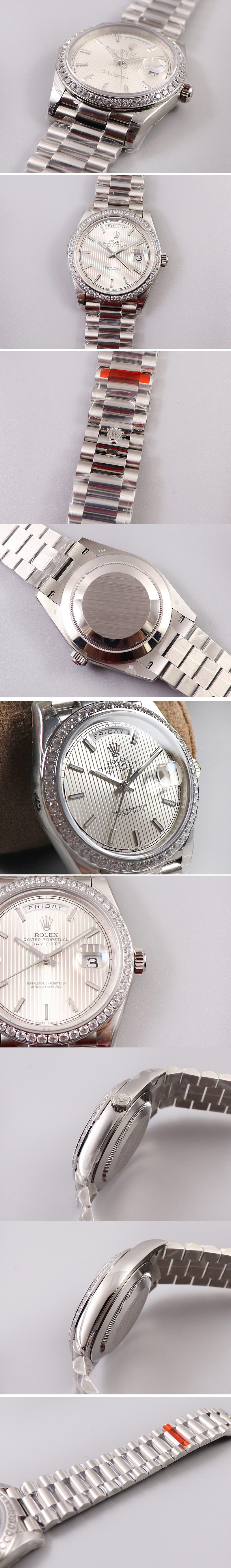 Replica Rolex Day-Date 40mm 228239 EWF Best Edtion Diamond Bezel SS White Dial President Bracelet A3255