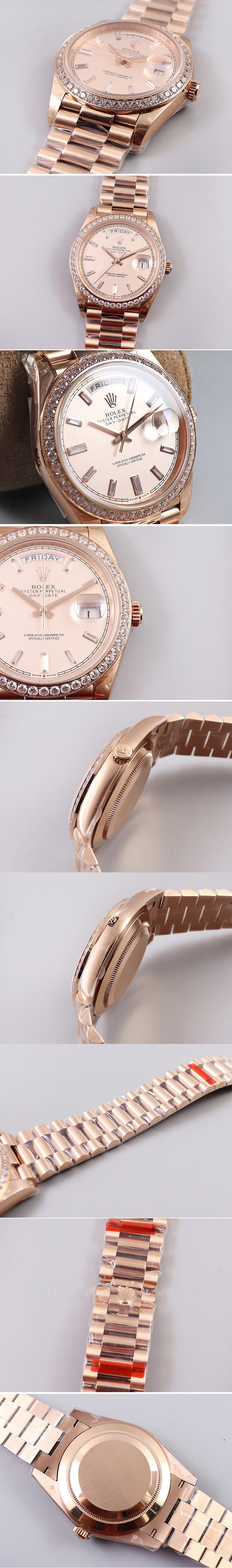 Replica Rolex Day-Date 40mm 228239 EWF Best Edtion Diamond Bezel RG Gold Dial President Bracelet A3255