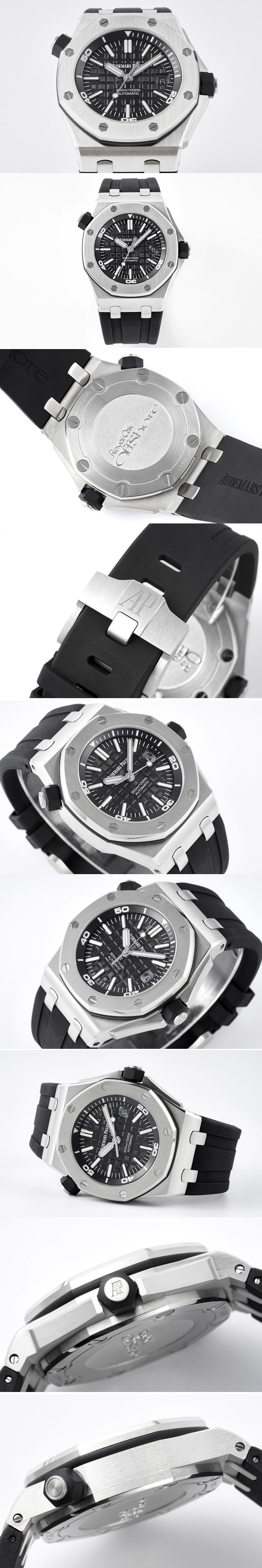 Replica Audemars Piguet Royal Oak Offshore Diver 15703 ZF 1:1 Best Edition Black Dial on Black Rubber Strap A2824