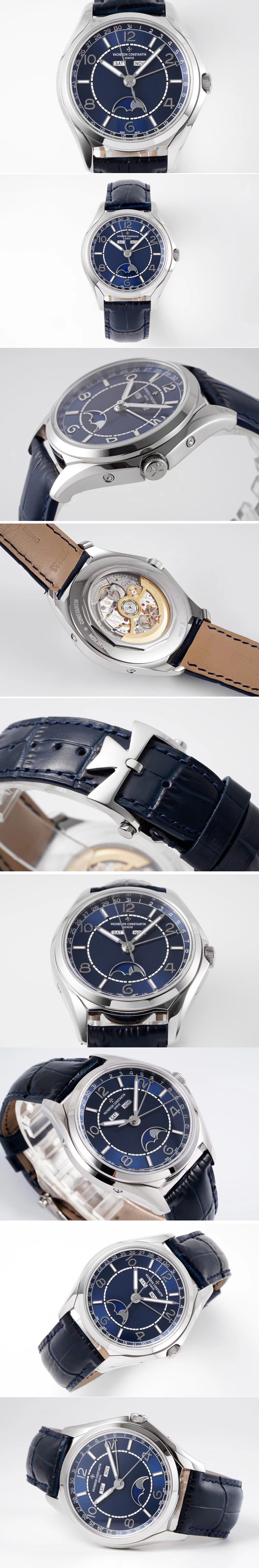 Replica Vacheron Constantin Fiftysix Complete Calendar SS 40mm ZF 1:1 Best Edition Blue Dial on Blue Leather Strap A2460