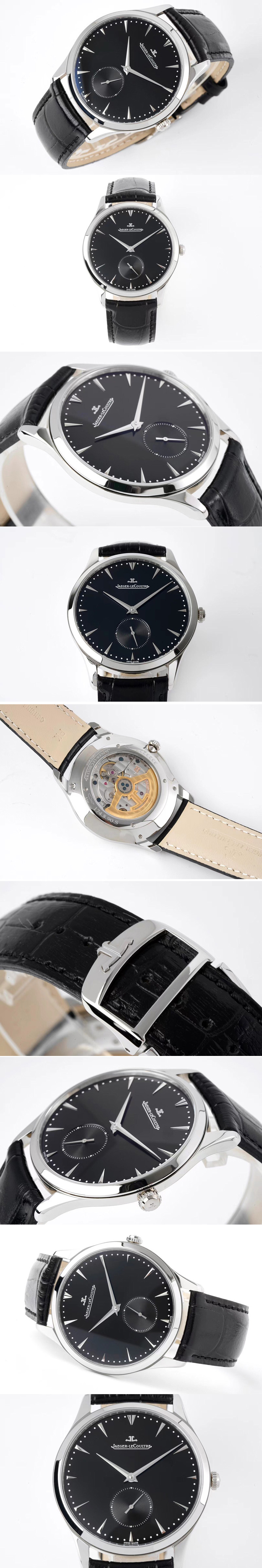 Replica Jaeger-LeCoultre Master Ultra Thin Small Second SS ZF 1:1 Best Edition Black Dial on Black Leather Strap A896