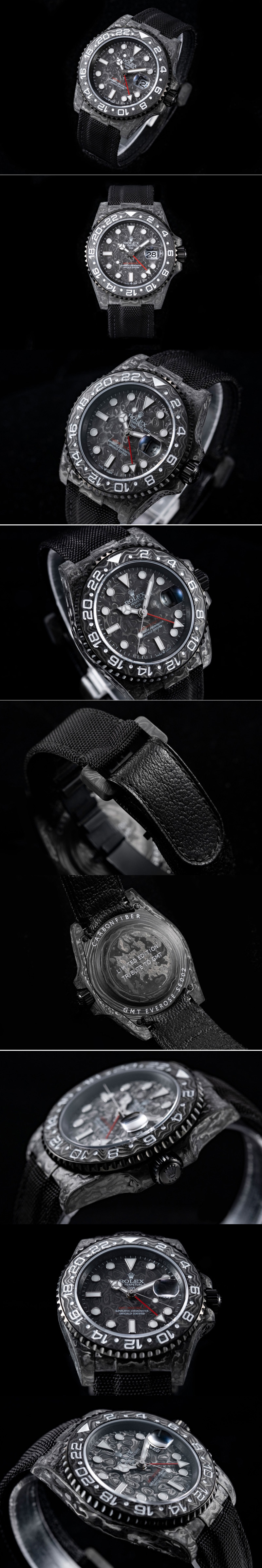 Replica Rolex GMT DIW Carbon OMF Best Edition All Black Black Dial on Black Nylon Strap SA3186 CHS