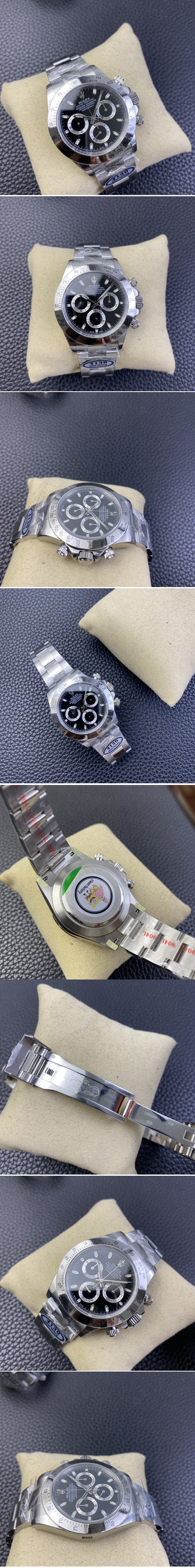 Replica Rolex Daytona 116520 Clean 1:1 Best Edition 904L SS Case and Bracelet Black Dial SA4130