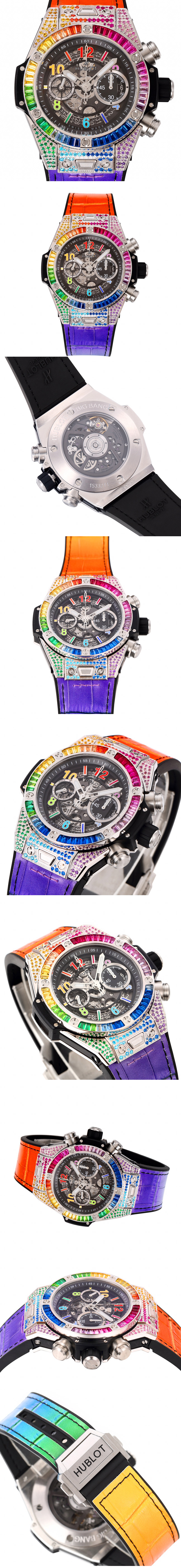 Replica Hublot Big Bang Unico Rainbow King SS 45mm ZF 1:1 Best Edition on Rainbow Gummy Strap A1280