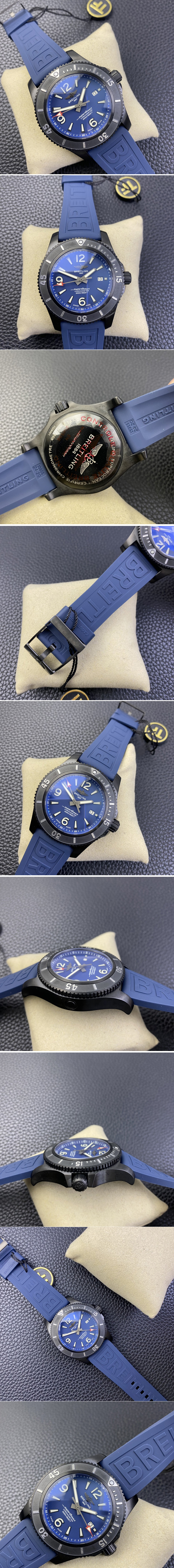 Replica Breitling Superocean Automatic 46mm TF 1:1 Best Edition PVD Titanium Blue Dial on Blue Rubber Strap A2824
