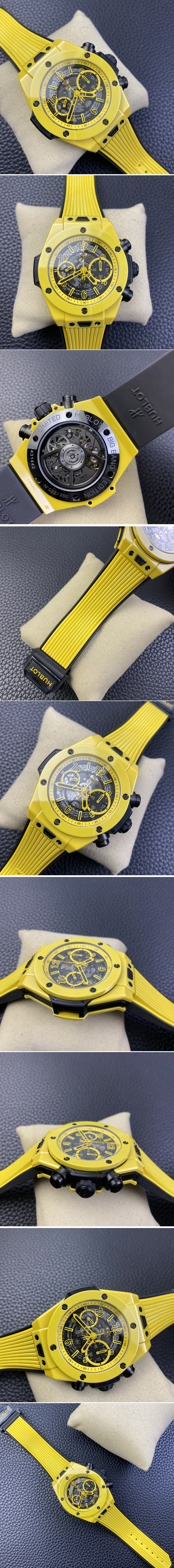Replica Hublot Big Bang Unico Yellow Magic Ceramic ZF 1:1 Best Edition Skeleton Dial on Yellow Rubber Strap A1280