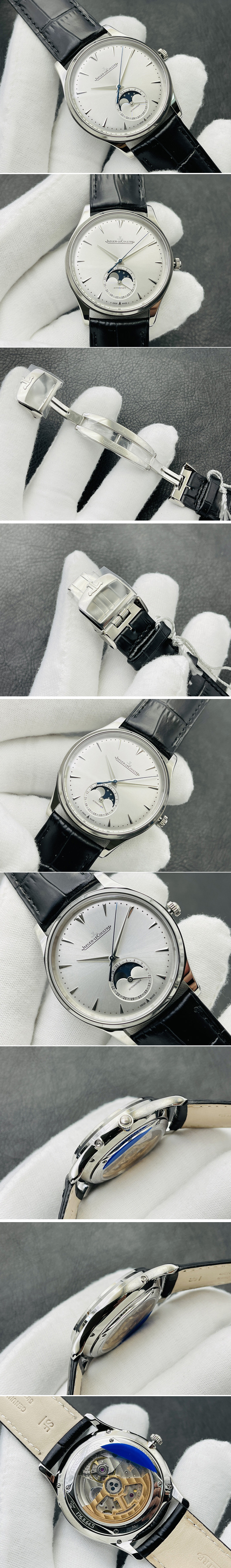 Replica Jaeger-LeCoultre Master Ultra Thin Moon 1368420 SS ZF 1:1 Best Edition White Dial on Black Leather Strap A925