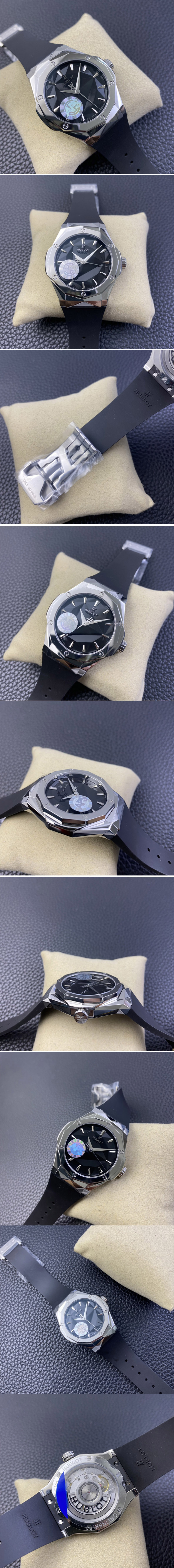 Replica Hublot Classic Fusion Orlinski SS APSF 1:1 Best Edtion Black Faceted Dial on Black Rubber Strap A2892