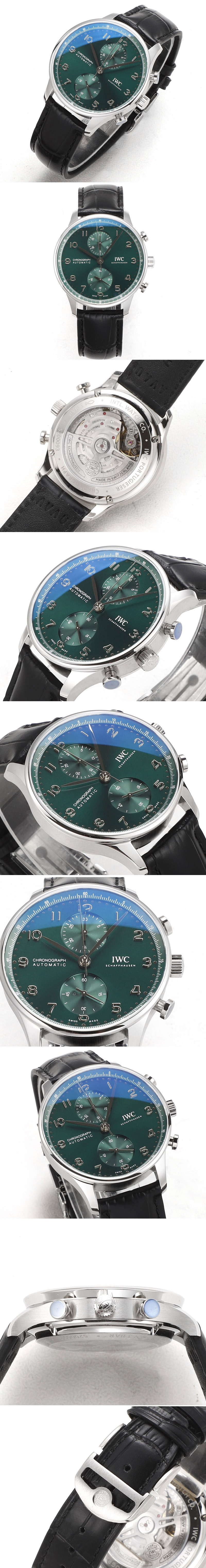 Replica IWC Portuguese Chrono IW3716 RSF 1:1 Best Edition Green Dial on Black Leather Strap A7750