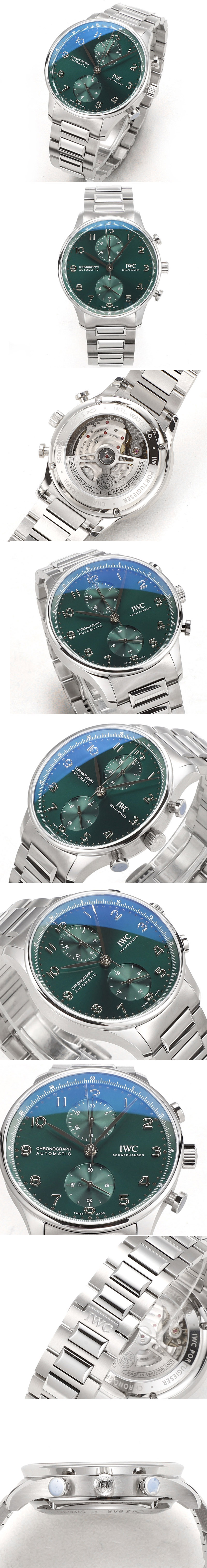 Replica IWC Portuguese Chrono IW3716 RSF 1:1 Best Edition Green Dial on SS Bracelet A7750