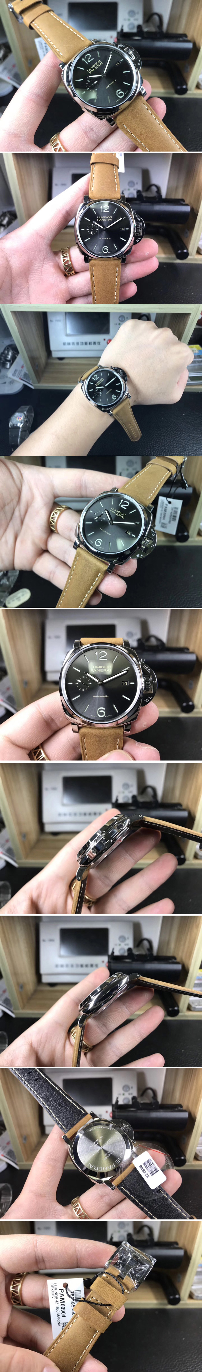 Replica Panerai PAM 904 Luminor Due VSF Best Edition Gray Dial on Brown Asso Strap AXXXIV