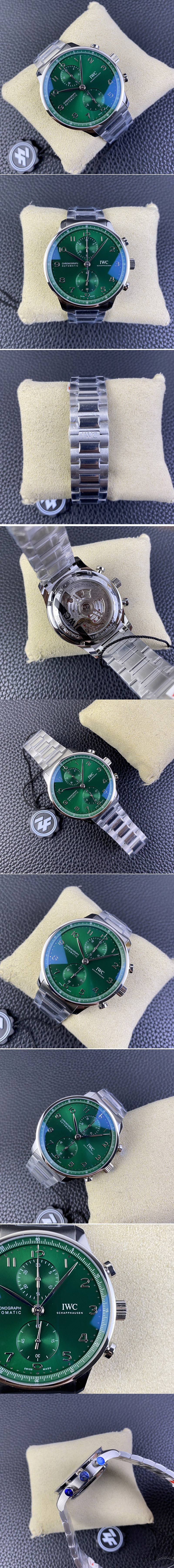 Replica IWC Portuguese Chrono IW3716 ZF 1:1 Best Edition Green Dial on SS Bracelet A69355