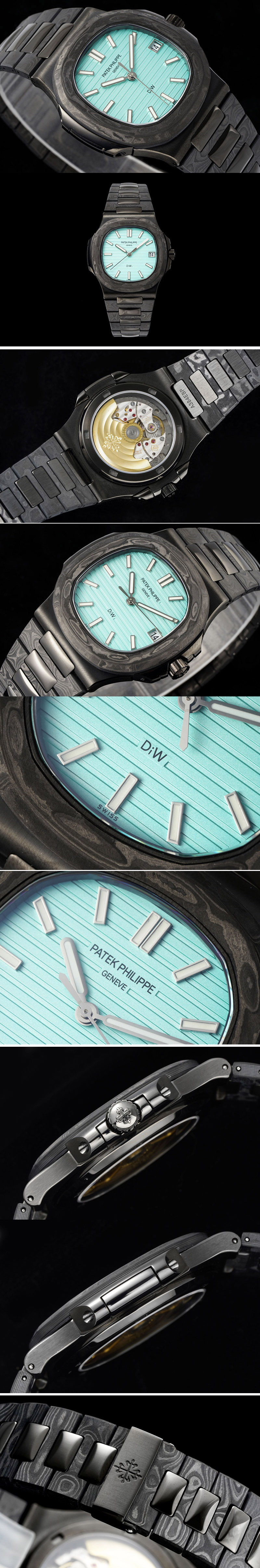 Replica Patek Philippe Nautilus 5711 DIW Carbon DIWF 1:1 Best Edition Tiffany Blue Textured Dial on Carbon/PVD Bracelet 324CS