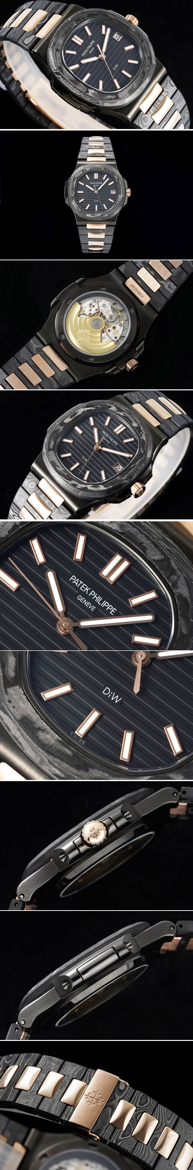 Replica Patek Philippe Nautilus 5711 DIW Carbon DIWF 1:1 Best Edition Black Textured Dial on Carbon/RG Bracelet 324CS