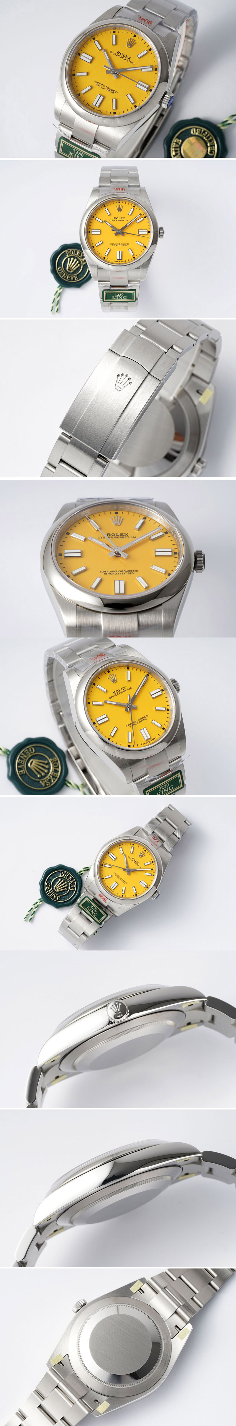 Replica Rolex Oyster Perpetual 41mm 124300 KING 1:1 Best Edition 904L Steel Yellow Dial on SS Bracelet K3230