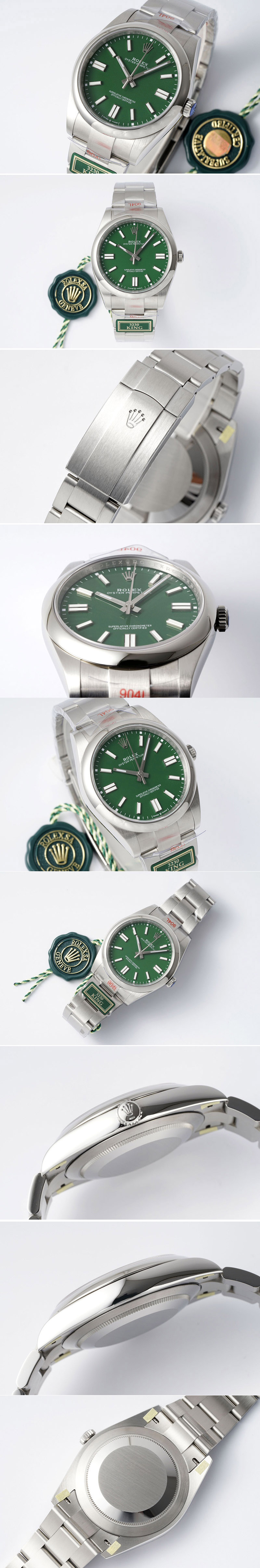 Replica Rolex Oyster Perpetual 41mm 124300 KING 1:1 Best Edition 904L Steel Green Dial on SS Bracelet K3230