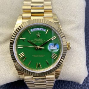 Replica Rolex Day-Date 40mm 228239 EW New Dial Version 904 RG Green Roman Markers Dial on RG President Bracelet A2836