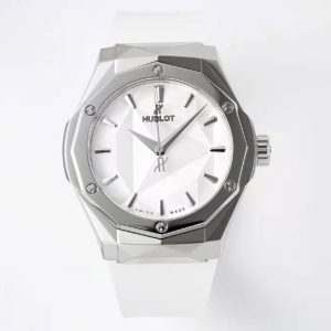 Replica Hublot Classic Fusion Orlinski SS APSF 1:1 Best Edtion White Faceted Dial on White Rubber Strap A2892