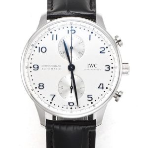Replica IWC Portuguese Chrono IW3716 RSF 1:1 Best Edition White Dial Blue Markers on Black Leather Strap A7750