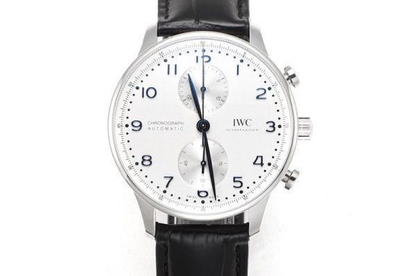 Replica IWC Portuguese Chrono IW3716 RSF 1:1 Best Edition White Dial Blue Markers on Black Leather Strap A7750