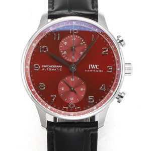 Replica IWC Portuguese Chrono IW3716 RSF 1:1 Best Edition Red Dial on Black Leather Strap A7750