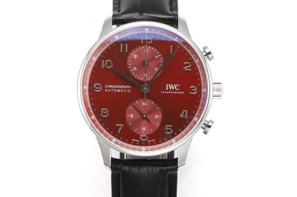 Replica IWC Portuguese Chrono IW3716 RSF 1:1 Best Edition Red Dial on Black Leather Strap A7750