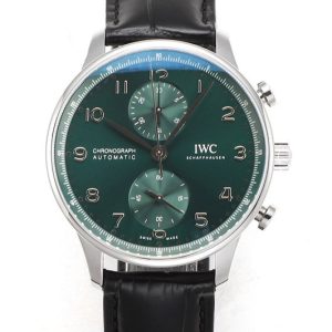 Replica IWC Portuguese Chrono IW3716 RSF 1:1 Best Edition Green Dial on Black Leather Strap A7750