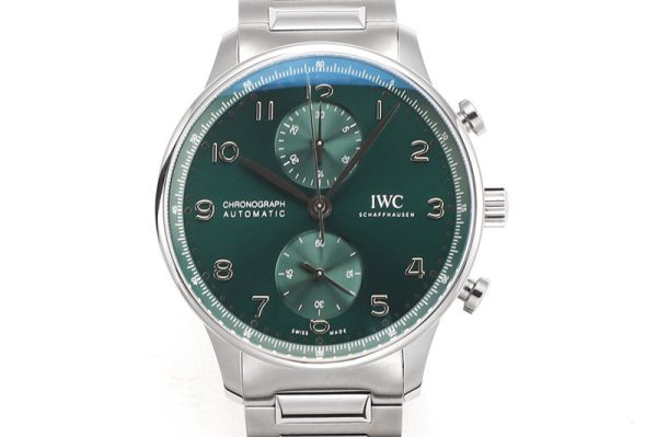 Replica IWC Portuguese Chrono IW3716 RSF 1:1 Best Edition Green Dial on SS Bracelet A7750