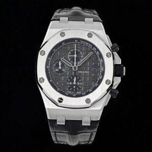 Replica Audemars Piguet Royal Oak Offshore 42mm SS APF 1:1 Best Edition Gray Dial on Black Leather Strap A3126
