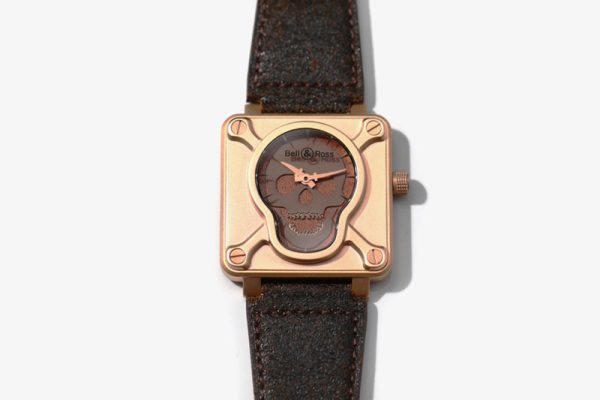 Replica Bell&Ross BR01 Bronze BRSF 1:1 Best Edition Brown Skull Dial on Brown/Black Leather Strap A2824