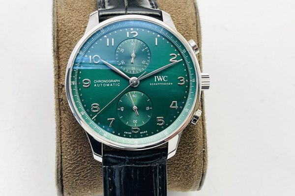 Replica IWC Portuguese Chrono IW3716 ZF 1:1 Best Edition Green Dial on Black Leather A69355