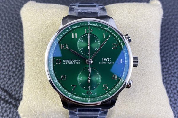 Replica IWC Portuguese Chrono IW3716 ZF 1:1 Best Edition Green Dial on SS Bracelet A69355