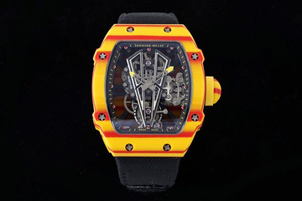 Replica Richard Mille RM027-03 Real Tourbillon RMF Best Edition Orange/Red Carbon Skeleton Dial on Black Nylon Strap