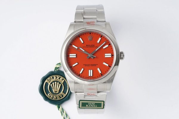 Replica Rolex Oyster Perpetual 41mm 124300 KING 1:1 Best Edition 904L Steel Red Dial on SS Bracelet K3230