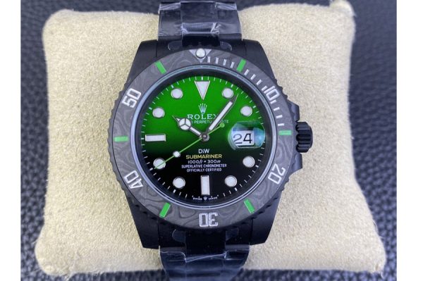 Replica Rolex Submariner DIW "Parakeet" DLC VSF 1:1 Best Edition Black/Green Dial on DLC Bracelet VS3135