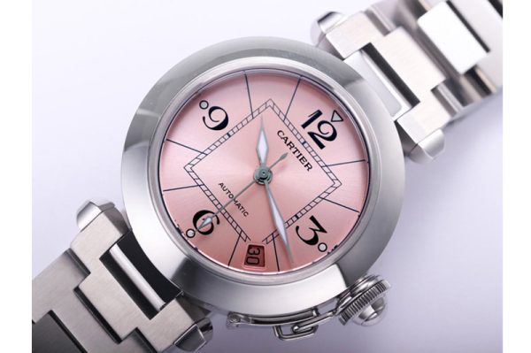 Replica Cartier Pasha W31074M7 35mm SS V9F Best Edition Pink Dial on SS Bracelet A2892 to Cal.049