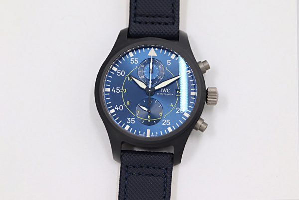 Replica IWC Pilot Chrono Blue Angels Black Ceramic ZF Best Edition on Blue Leather Strap A7750