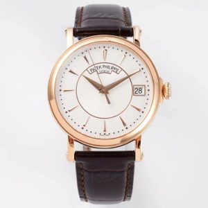 Replica Patek Philippe Calatrava 5153G-010 RG ZF 1:1 Best Edition White textured dial on Brown Leather Strap A324CS