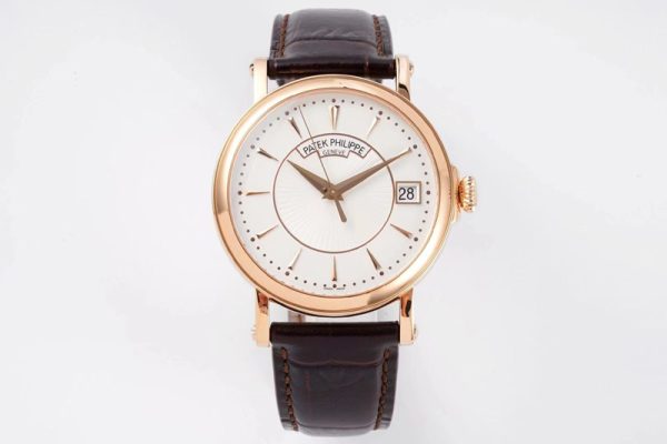 Replica Patek Philippe Calatrava 5153G-010 RG ZF 1:1 Best Edition White textured dial on Brown Leather Strap A324CS